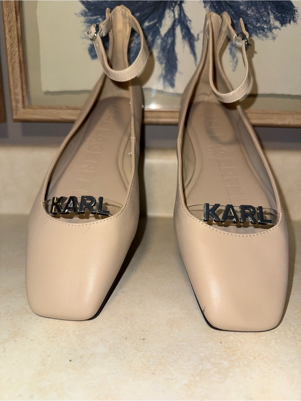 Karl Lagerfeld Paris Zyvia Nude Ankle Strap Flats Size 9.5M